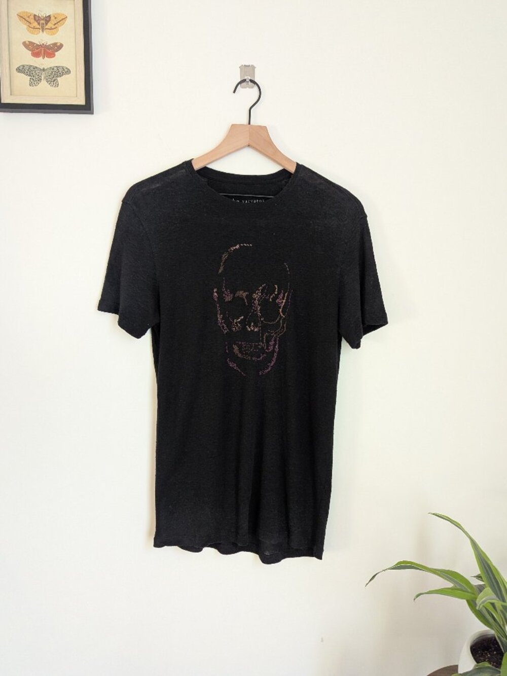 John Varvatos Embellished Skull Tee Black Embroidered Men's Size XS